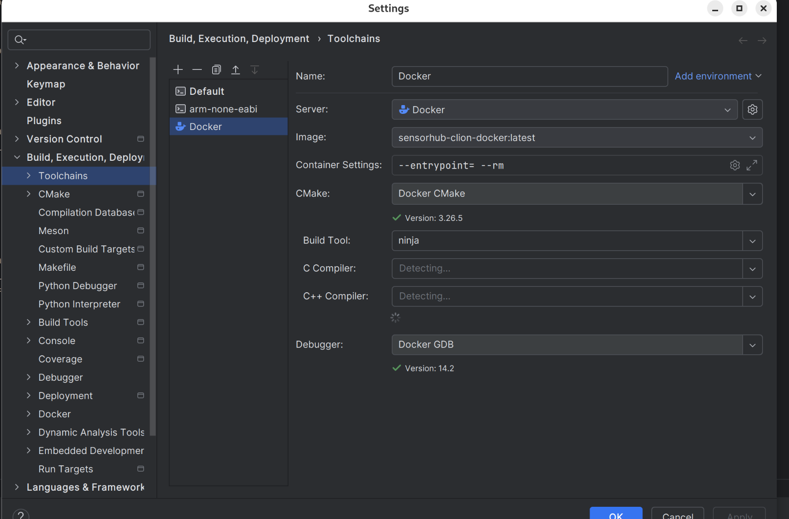 Docker toolchain config